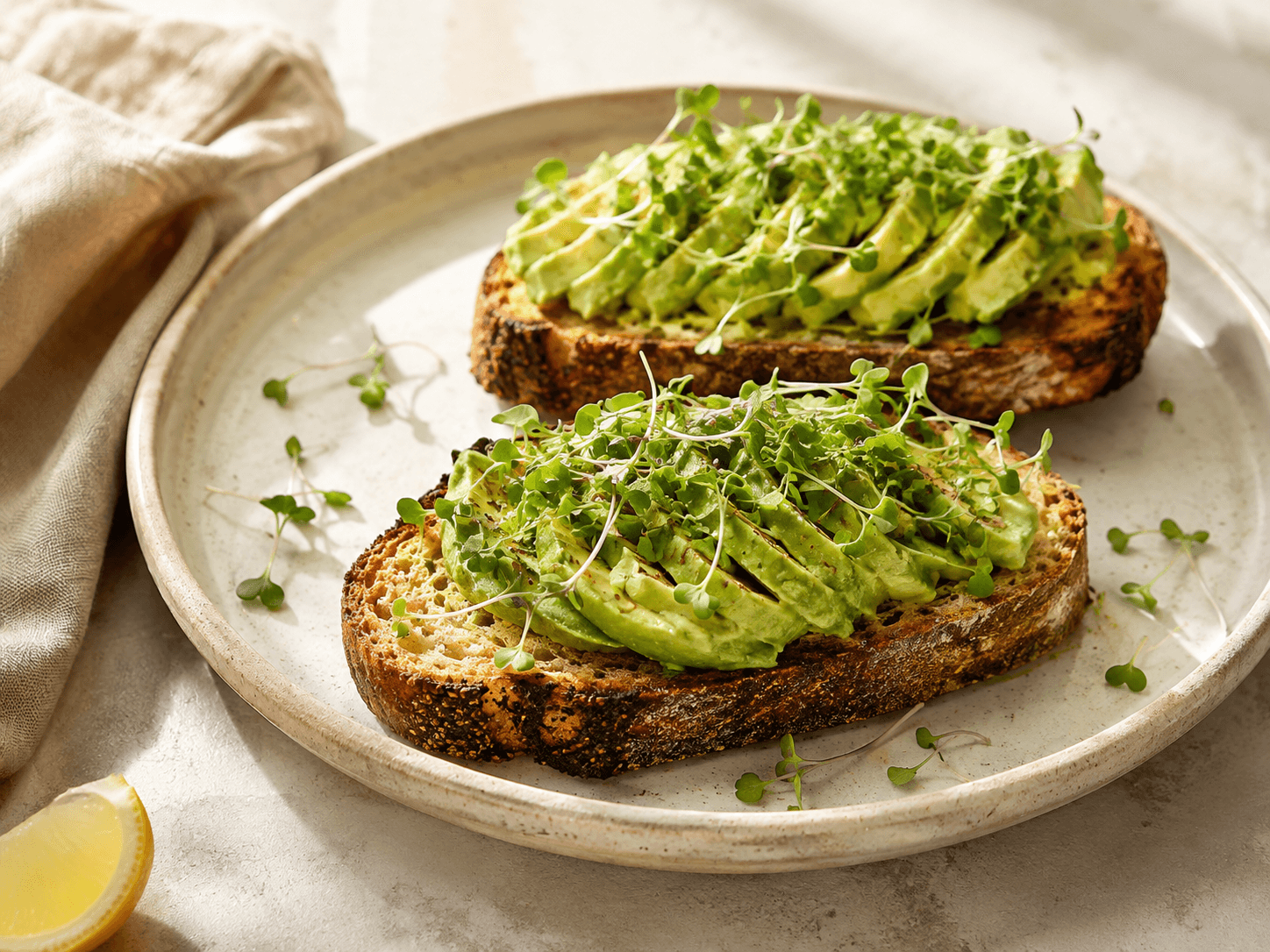 Serving inspiration: avocado toast topped with microgreens