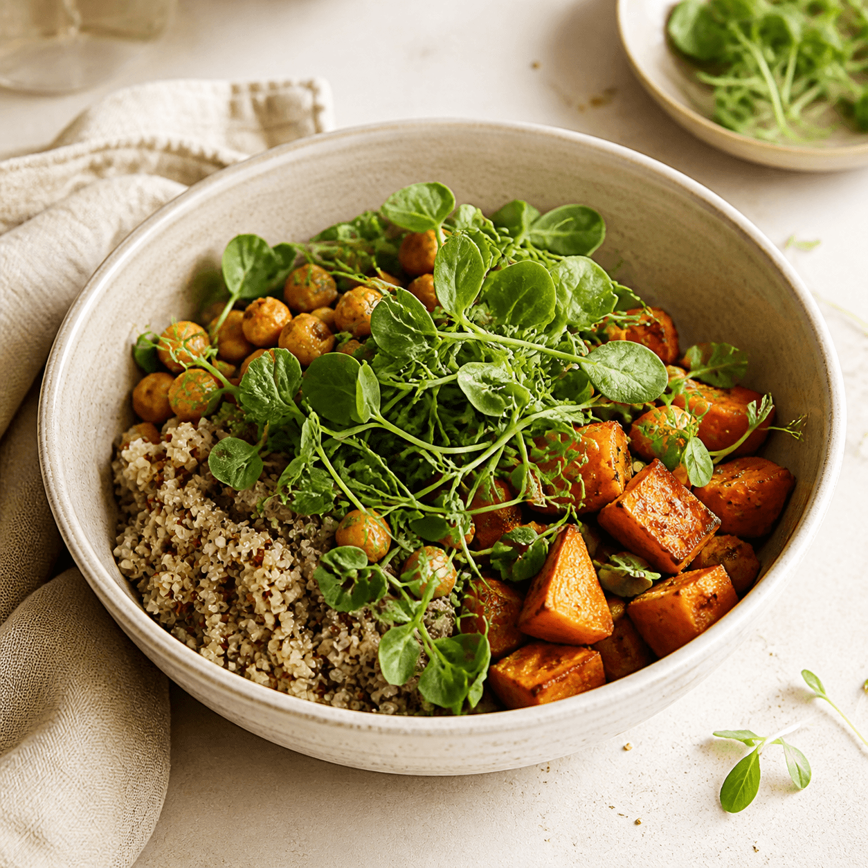 Illustrative serving inspiration: microgreens finishing a grain bowl