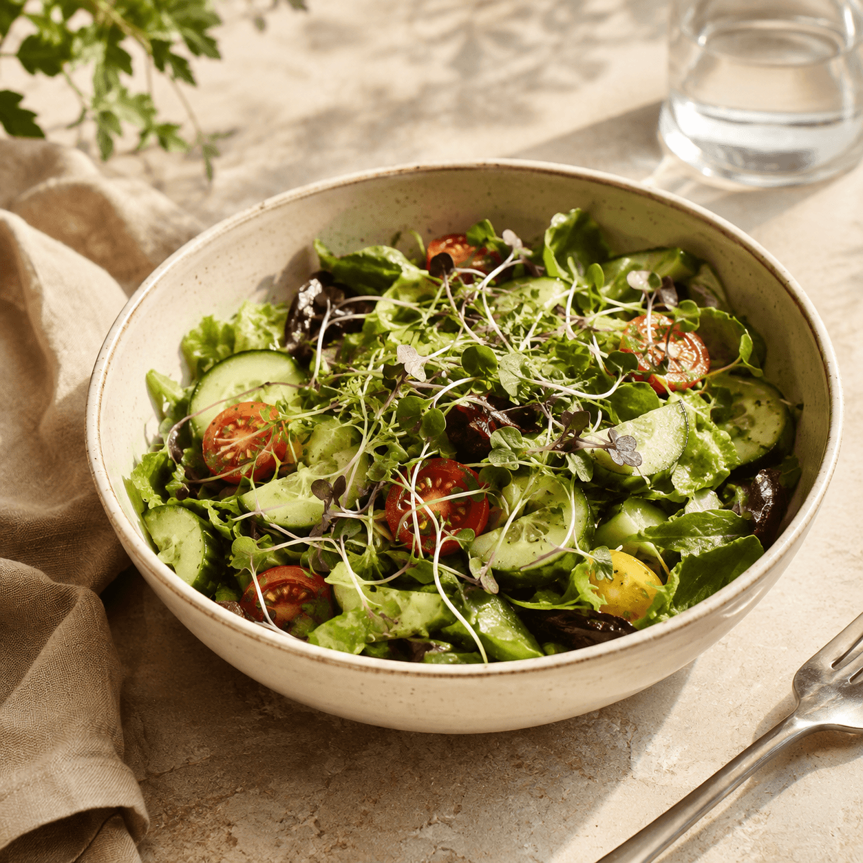 Temporary serving inspiration showing microgreens in a salad