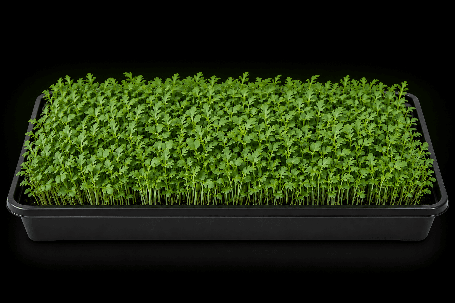 Illustrative growing tray of mizuna microgreens